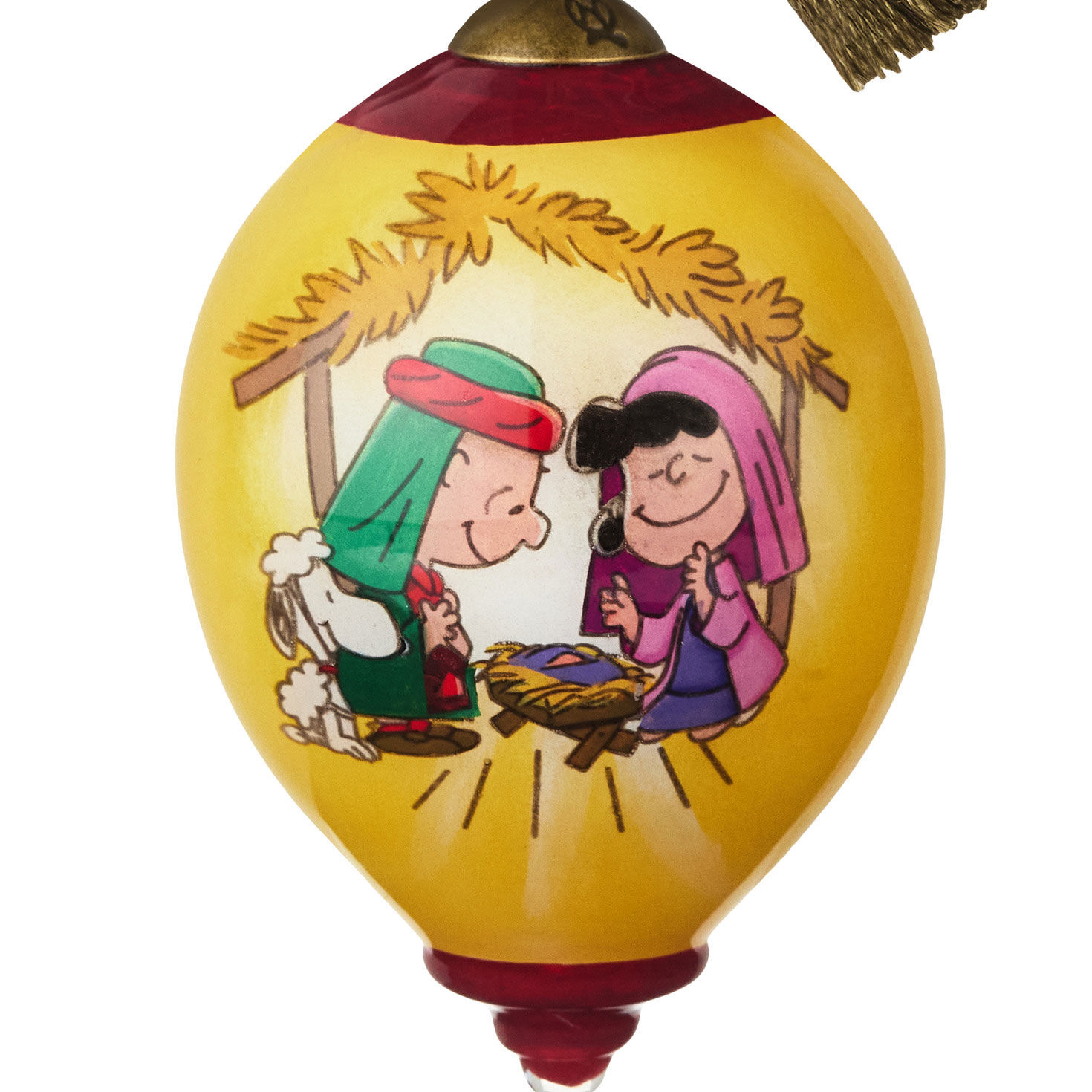 Peanuts Nativity Ne'Qwa Glass Christmas Ornament closeup view image number 5