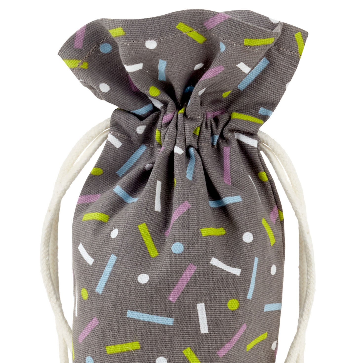 Confetti on Black Fabric Wine Gift Bag Handle Detail image number 4