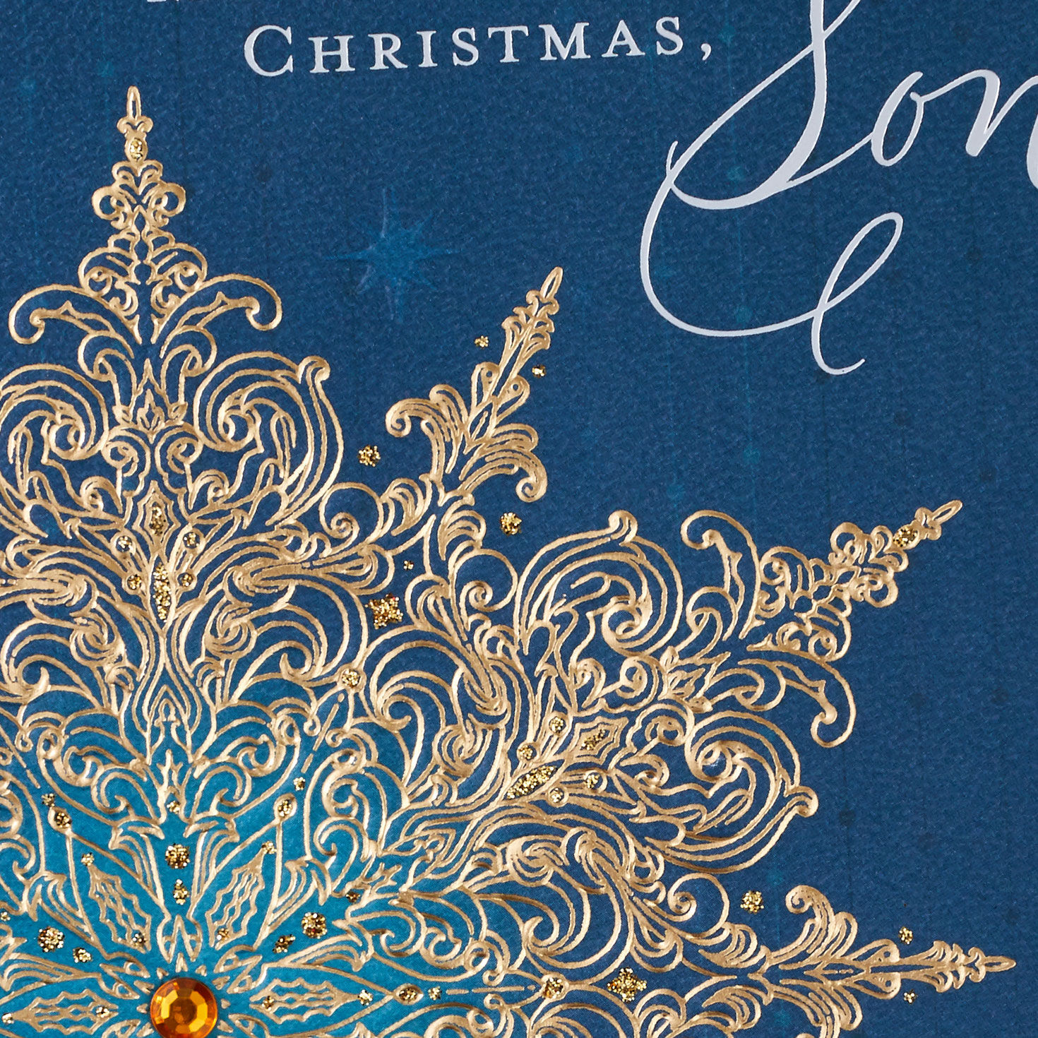 Elegant Gold Snowflake Christmas Card for Son Card Front Detail image number 5