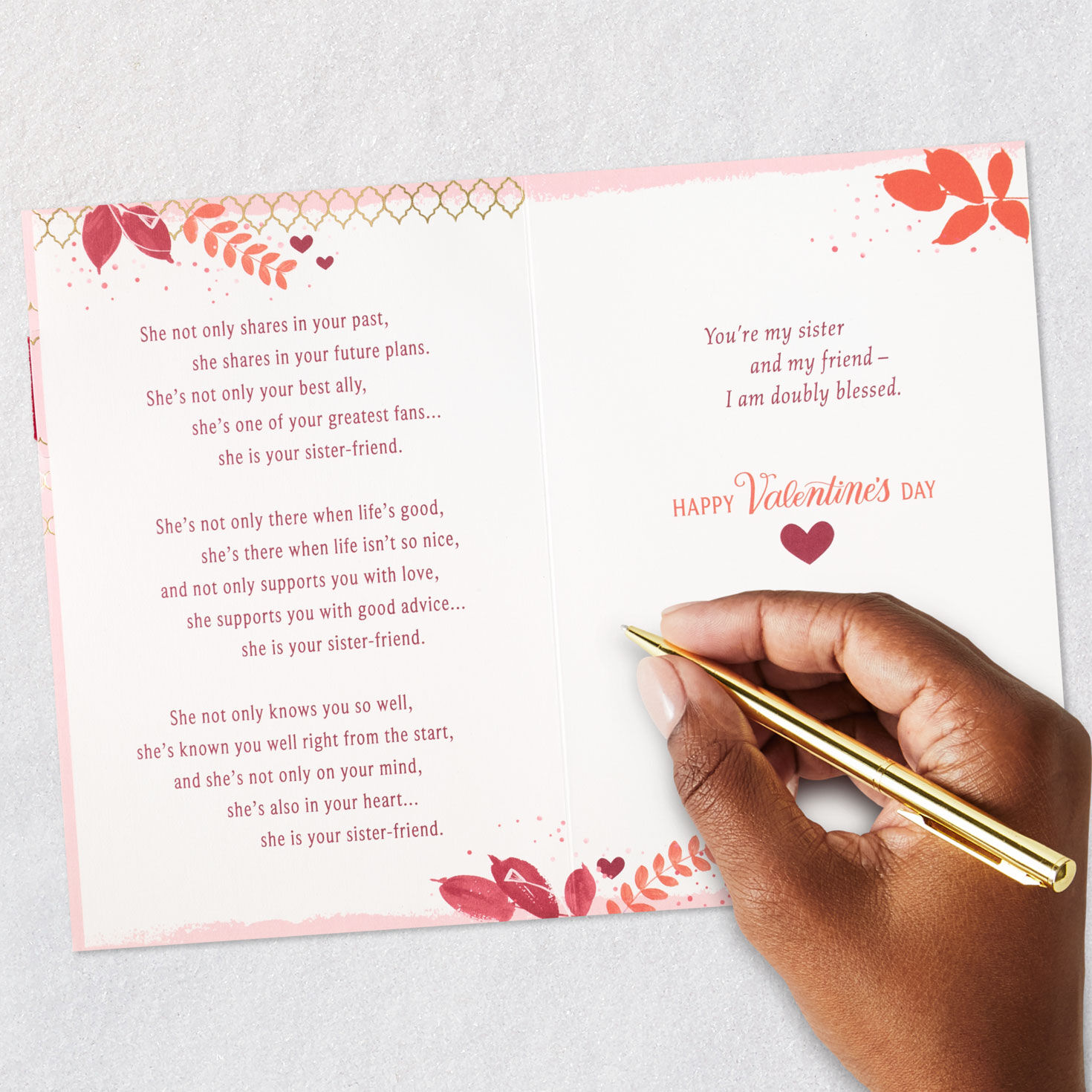 Hearts and Leaves Sister Valentine's Day Card Signing card image number 8