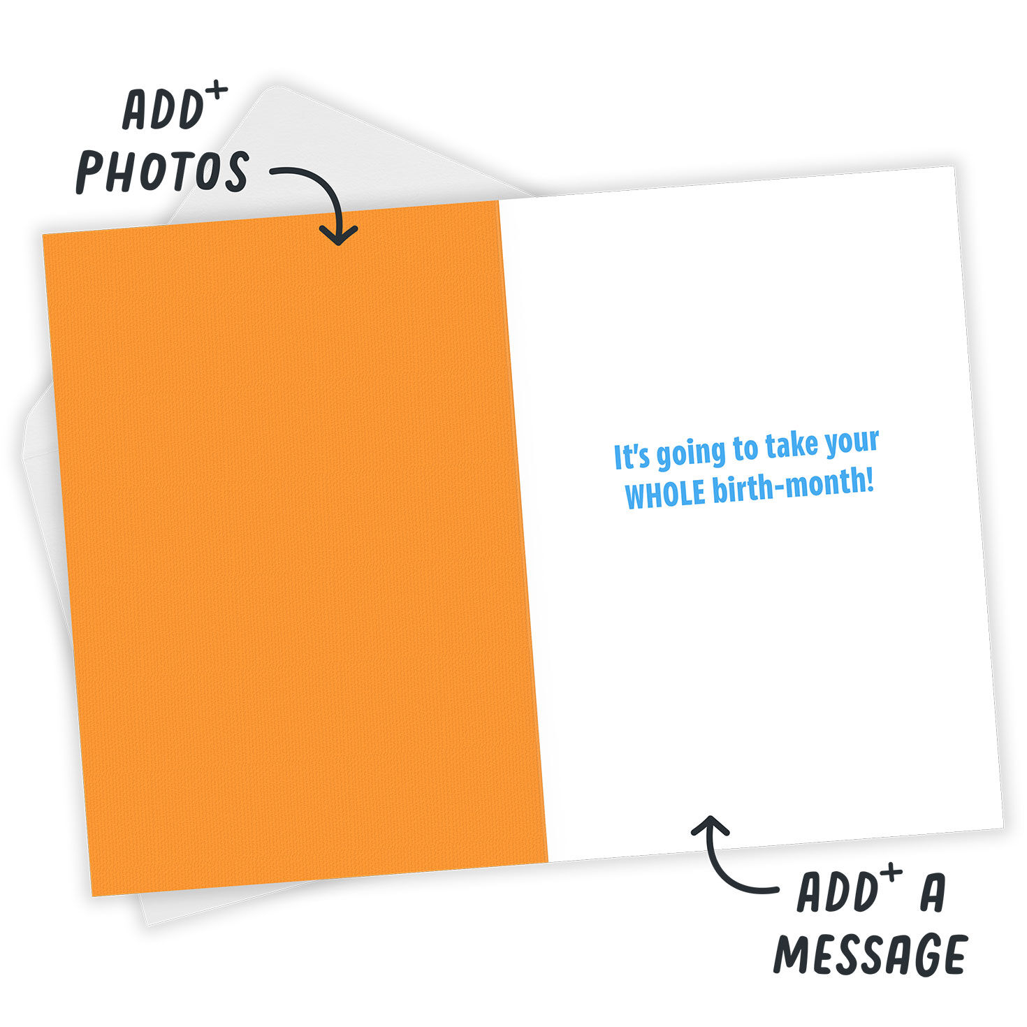 Festive Orange and Gold Personalized Birthday Card Open Card with Envelope indicating personalization image number 3