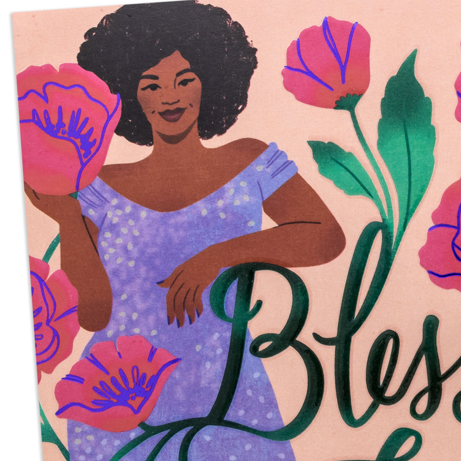 Black Woman With Pink Flowers Mother's Day Card Card Front Detail image number 5