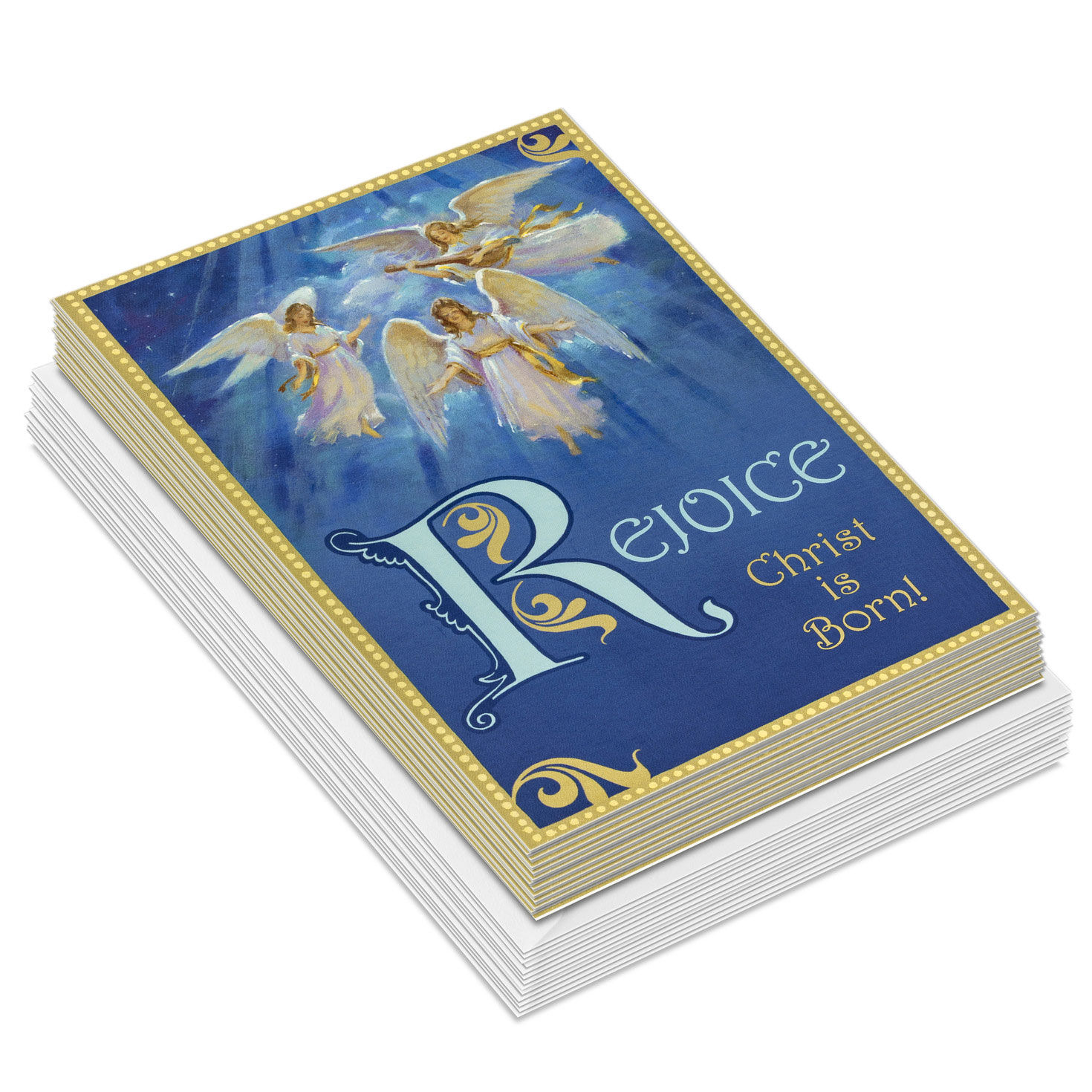 Angels on Blue DaySpring Religious Christmas Cards stacked front image number 2