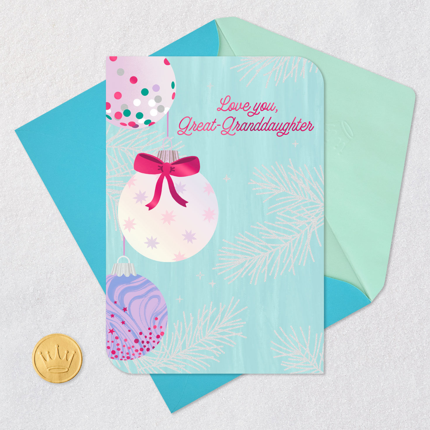 Ornaments Christmas Card for Great-Granddaughter Card Front with Envelope and Gold Seal image number 5