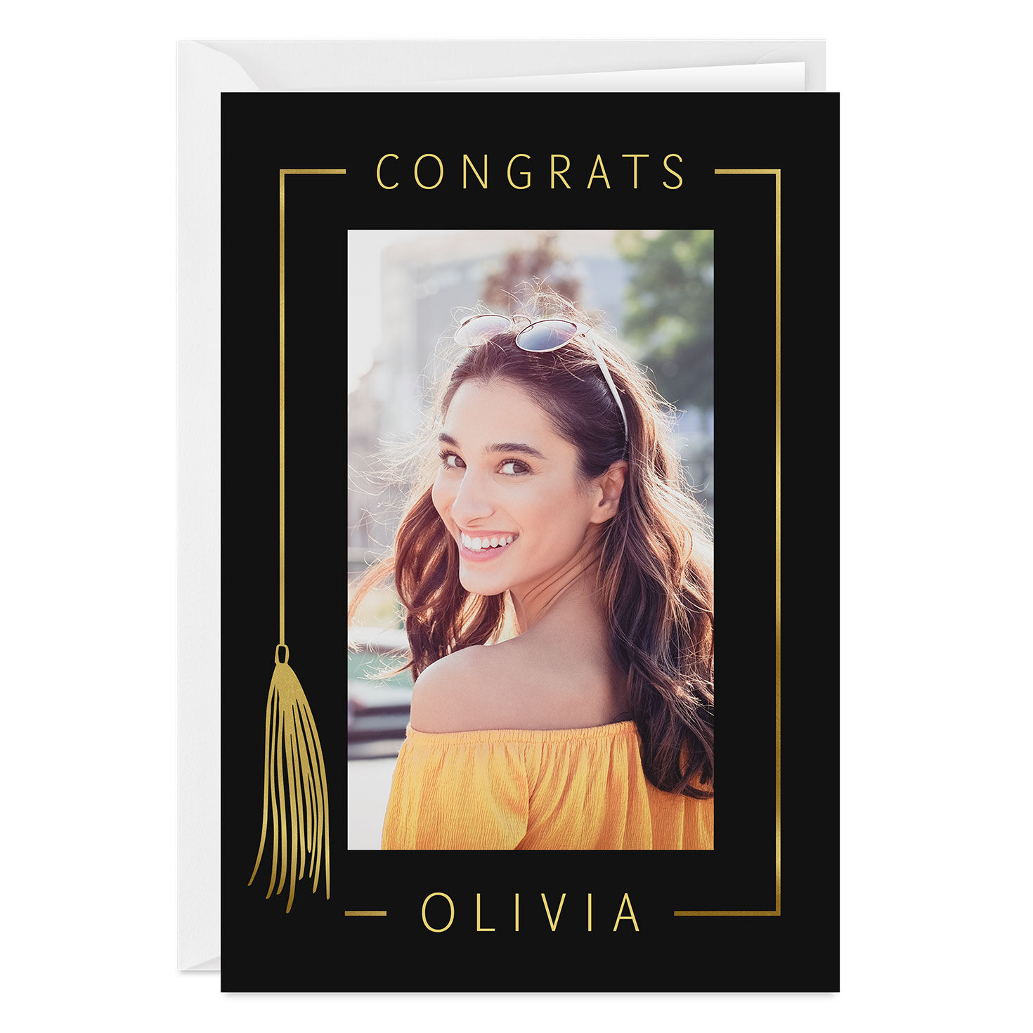 Personalized Gold Tassel Graduation Photo Card