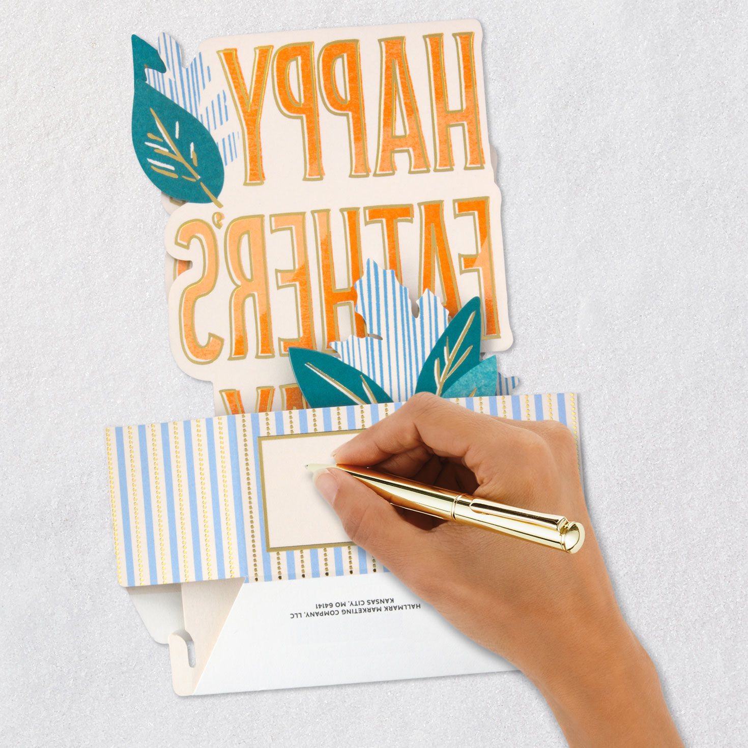 Blue Stripes with Leaves Pop-up Father's Day Card Signing card image number 6