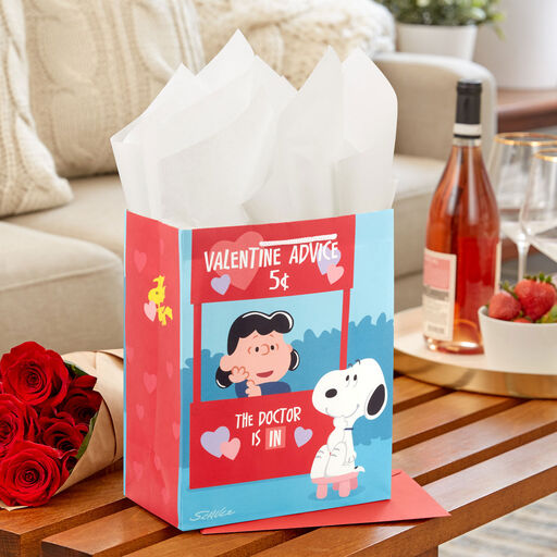 9.6" Peanuts® Snoopy and Lucy Medium Valentine's Day Gift Bag, 