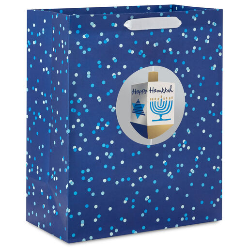 13" Spinning Dreidel on Dark Blue Large Hanukkah Gift Bag, 