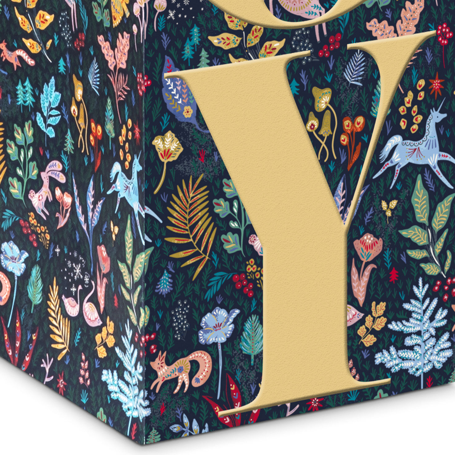 Joy on Navy Floral Holiday Wine Gift Bag Base/Side Detail image number 5