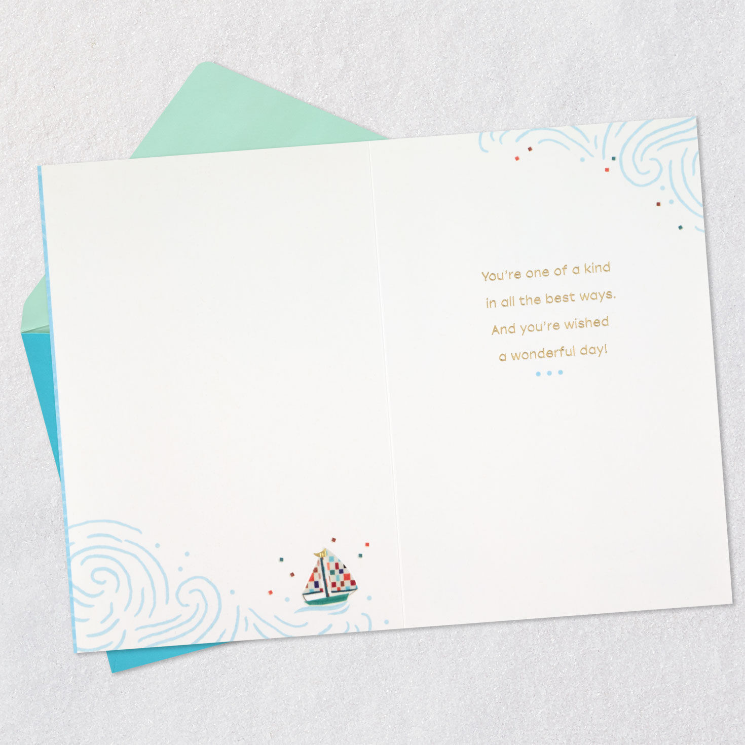 Sailboats on Light Blue Birthday Card Open card with envelope image number 3
