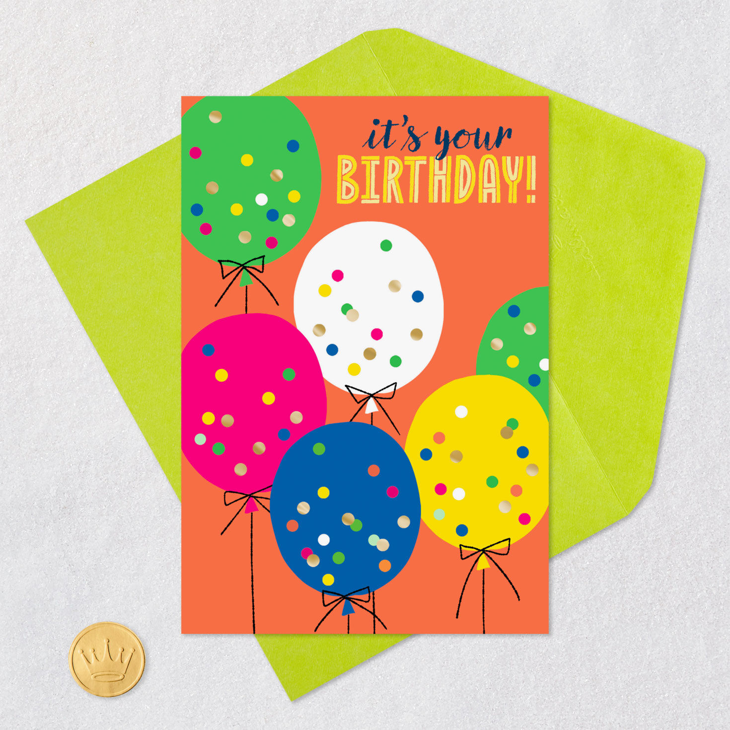 Confetti Balloons 99-cent Happy Birthday Card Card Front with Envelope and Gold Seal image number 5