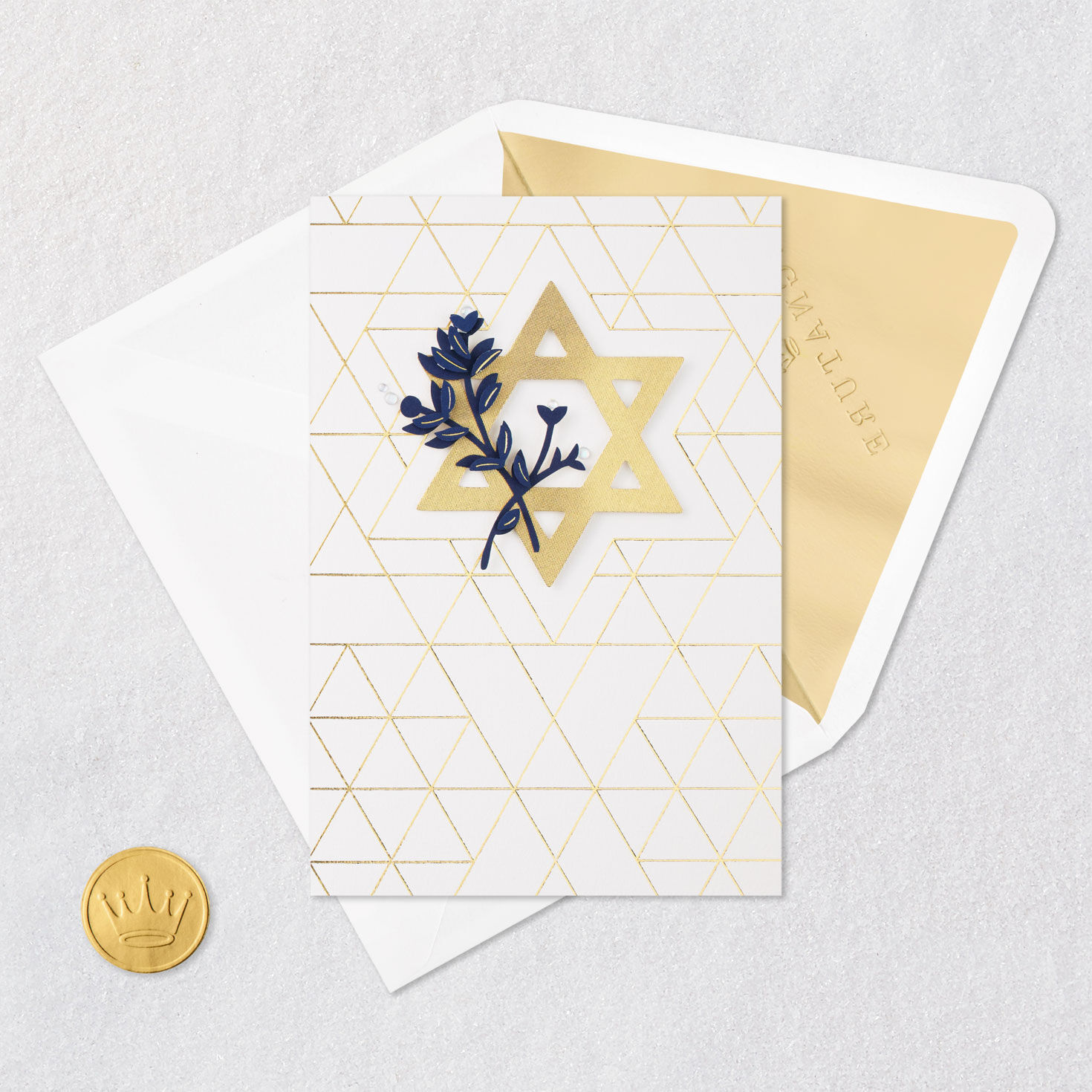 Gold Star of David Blank Jewish Card Card Front with Envelope and Gold Seal image number 4