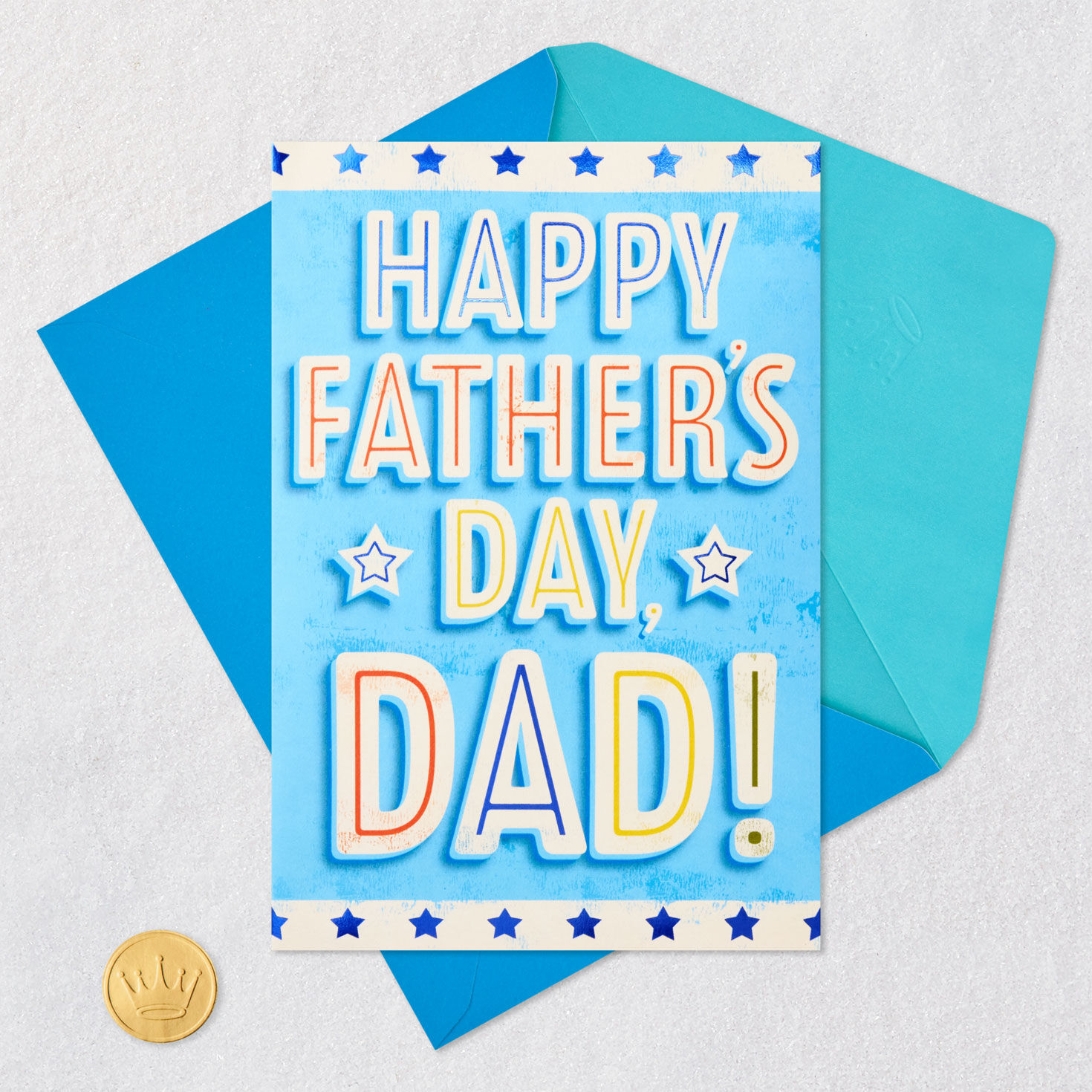 Light Blue with Stars Pop-up Father's Day Card Card Front with Envelope and Gold Seal image number 4