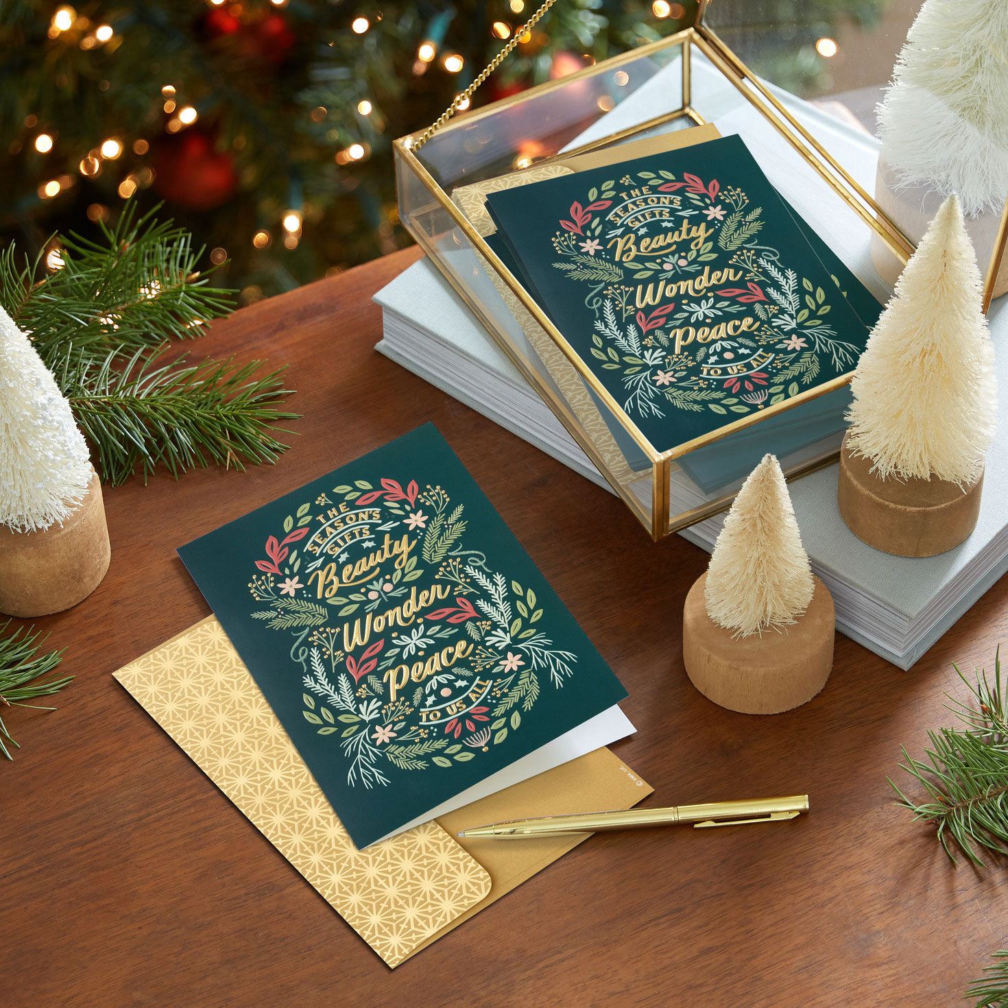 The Season's Gifts Lettering on Green Boxed Christmas Cards, Pack of 16 for only USD 17.49 | Hallmark