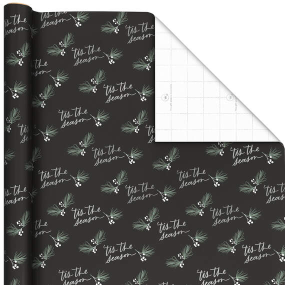 Tis the Season on Black Christmas Wrapping Paper, 35 sq. ft., , large image number 1