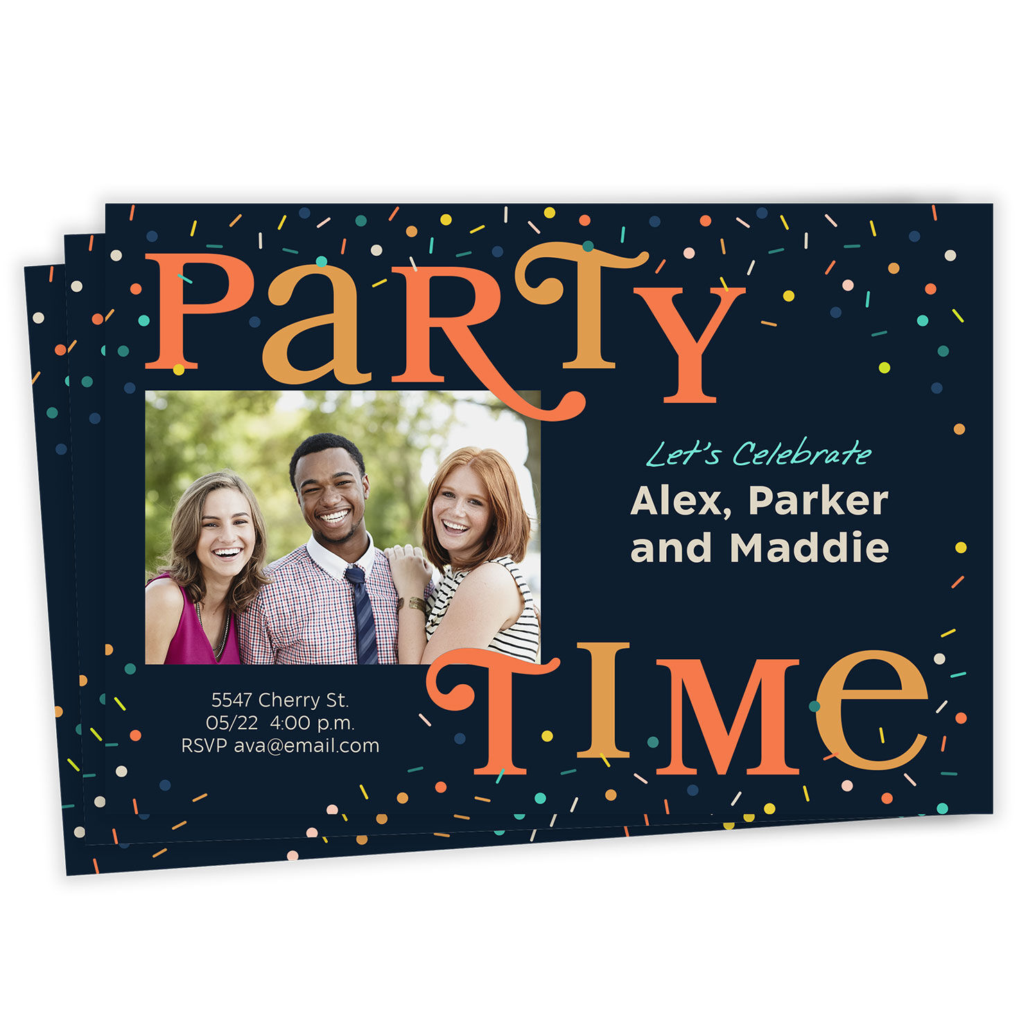 Party Time Confetti Flat Graduation Party Invitation