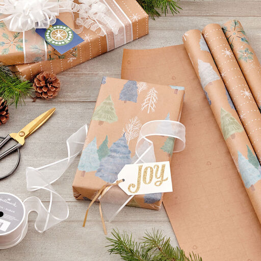 Winter Nature Kraft Prints 3-Pack Christmas Wrapping Paper, 90 sq. ft., 