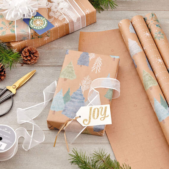 Winter Nature Kraft Prints 3-Pack Christmas Wrapping Paper, 90 sq. ft., , large image number 2