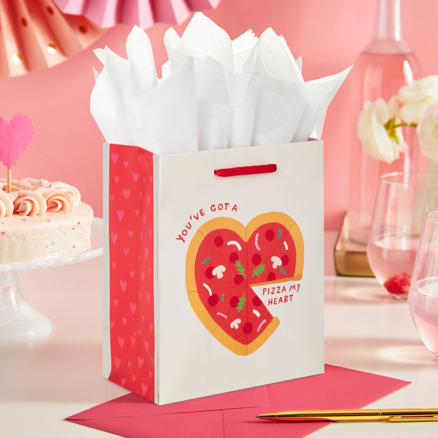 Punny Heart-Shaped Pizza Small Gift Bag in use image number 2