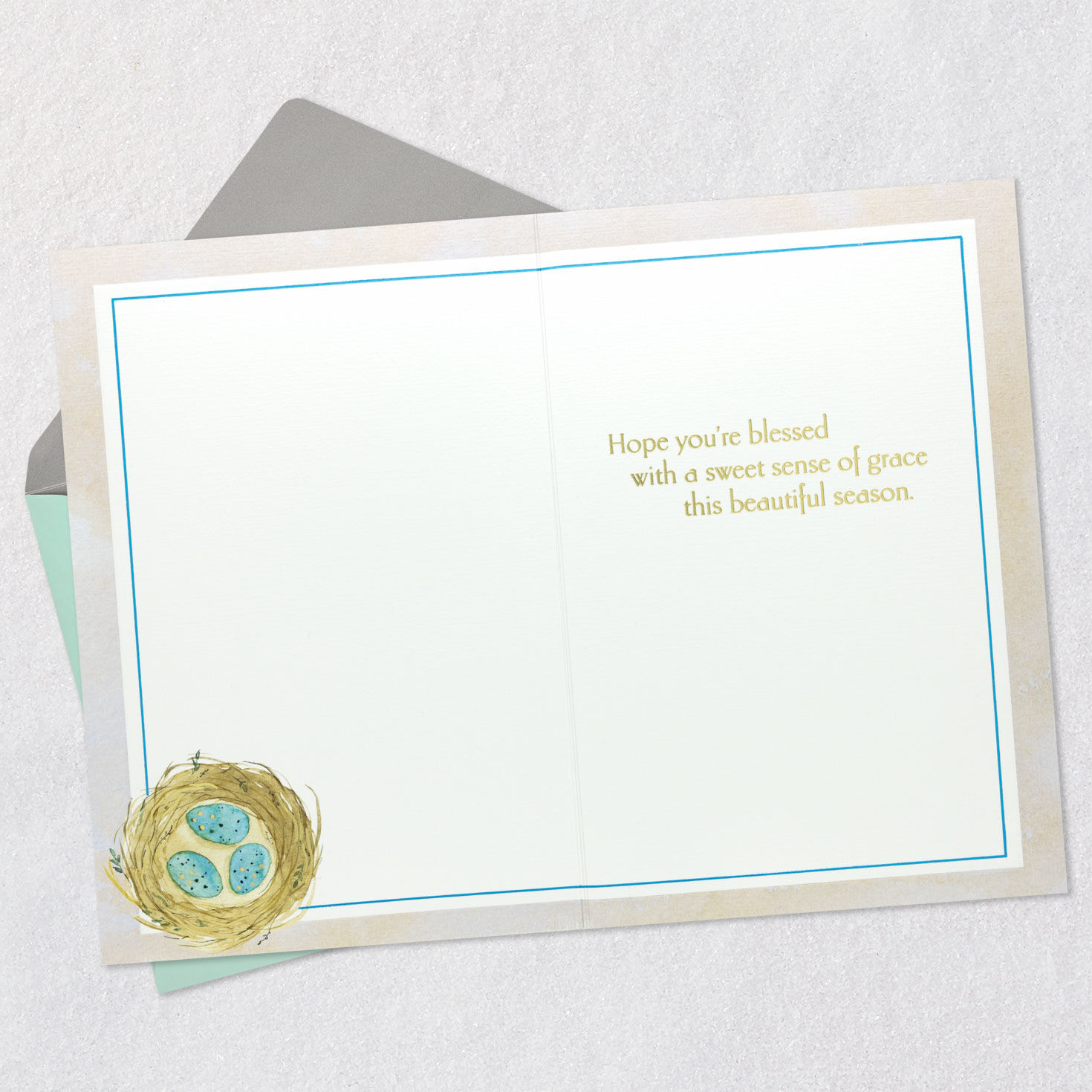 Bluebird and Nest With Eggs Easter Card Open card with envelope image number 3