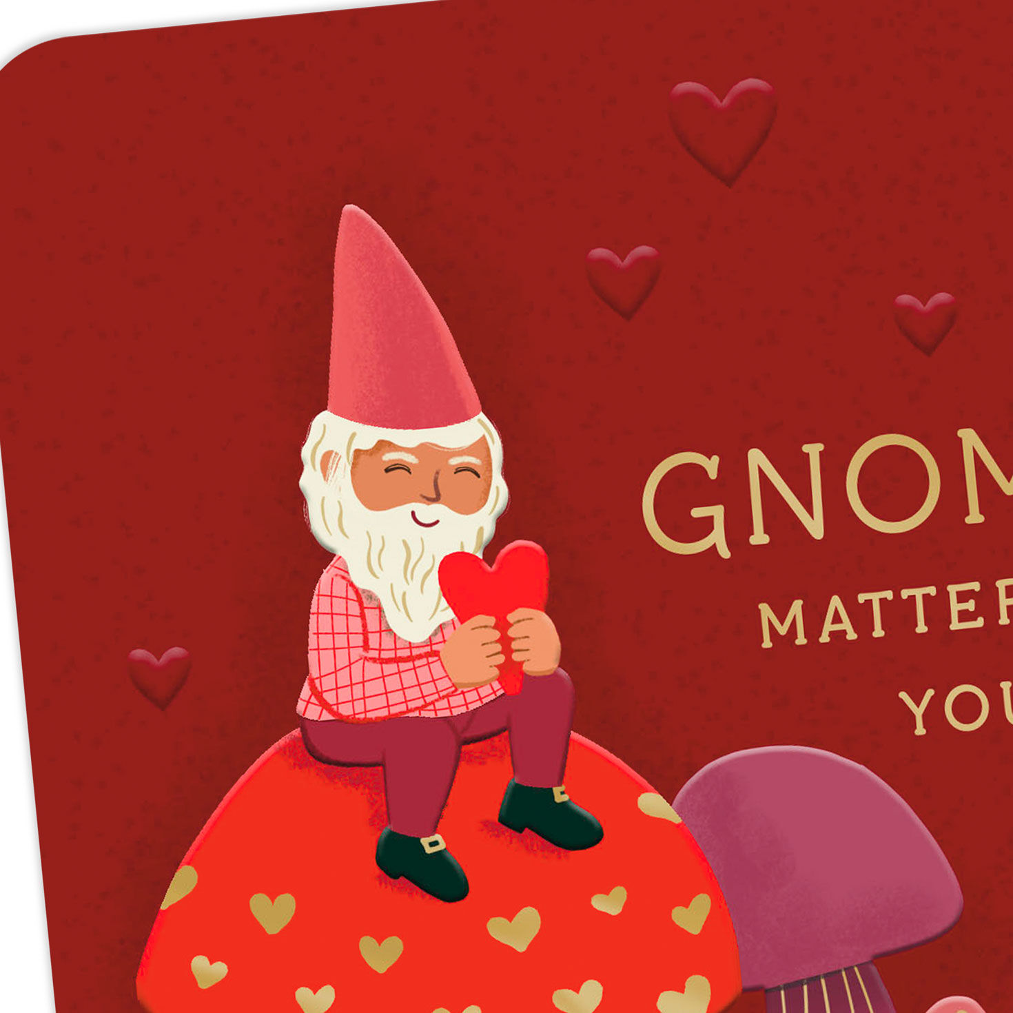 Dark Red Gnome and Mushroom Valentine's Day Card Cover Detail image number 4