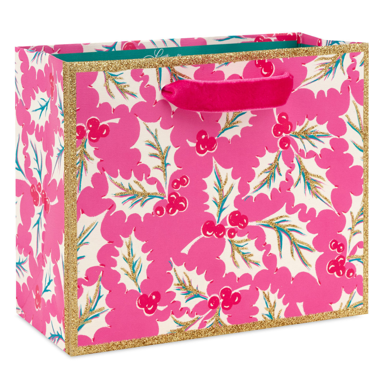 5.5" Lacey Chabert Collection Jolly Holly on Pink Small Christmas Gift Bag