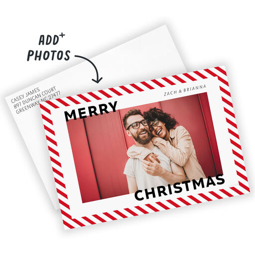 Candy Cane Stripe Flat Christmas Photo Card, 