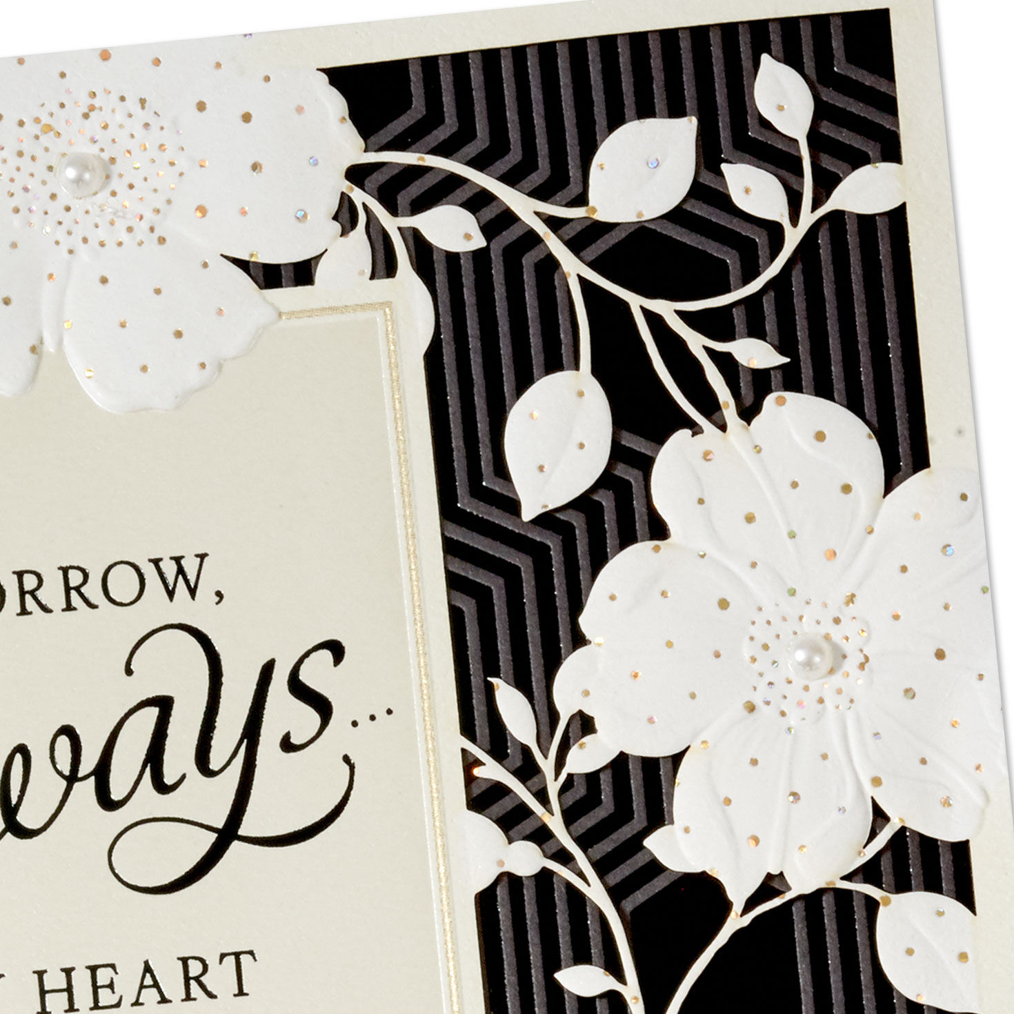 Black and White Flowers Romantic Anniversary Card Card Front Detail image number 6