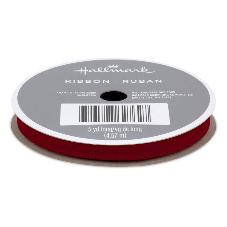 0.3" Burgundy Velvet Holiday Ribbon, 15'
