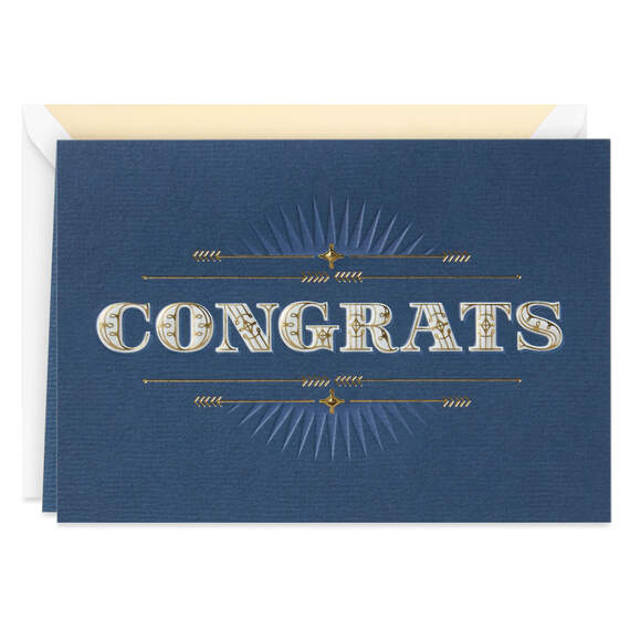 Embossed Lettering on Navy Congratulations Card