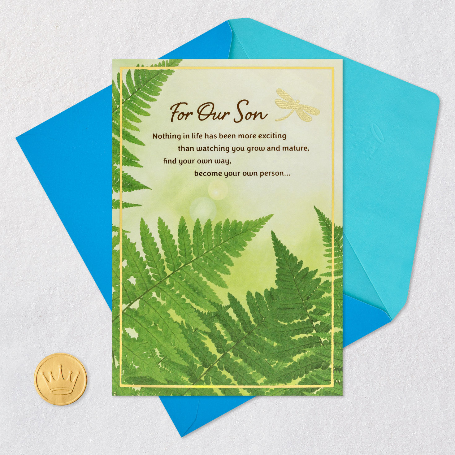 Fern Fronds Birthday Card for Son from Parents Card Front with Envelope and Gold Seal image number 6