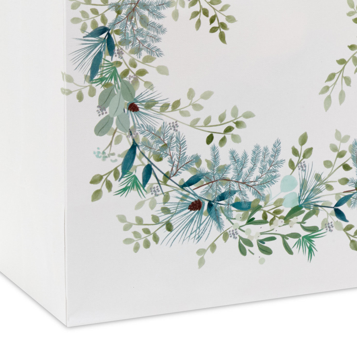 Winter Greenery Wreath on White Medium Gift Bag Base/Side Detail image number 5