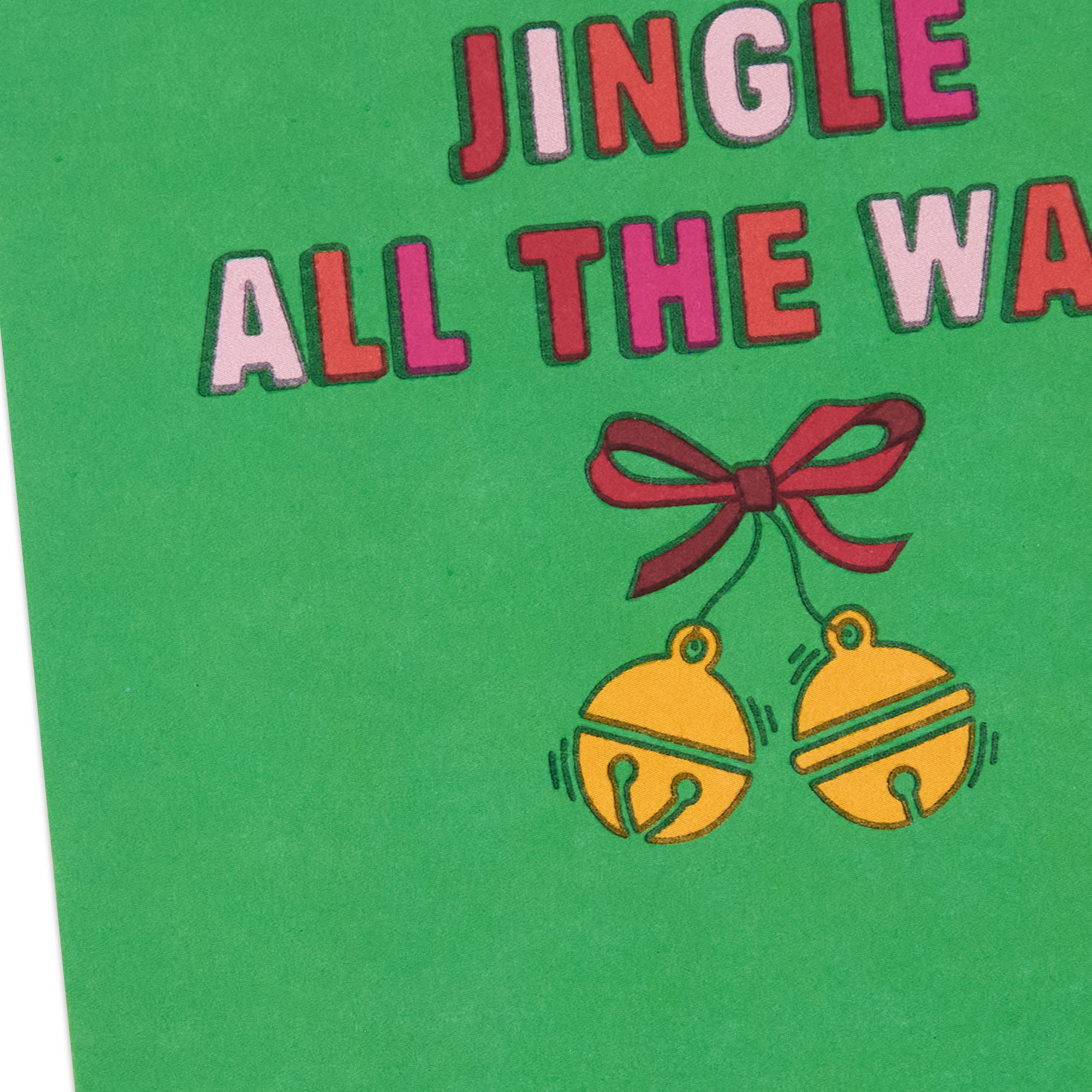 Red and Pink Lettering with Bells on Green Christmas Card Card Front Detail image number 4