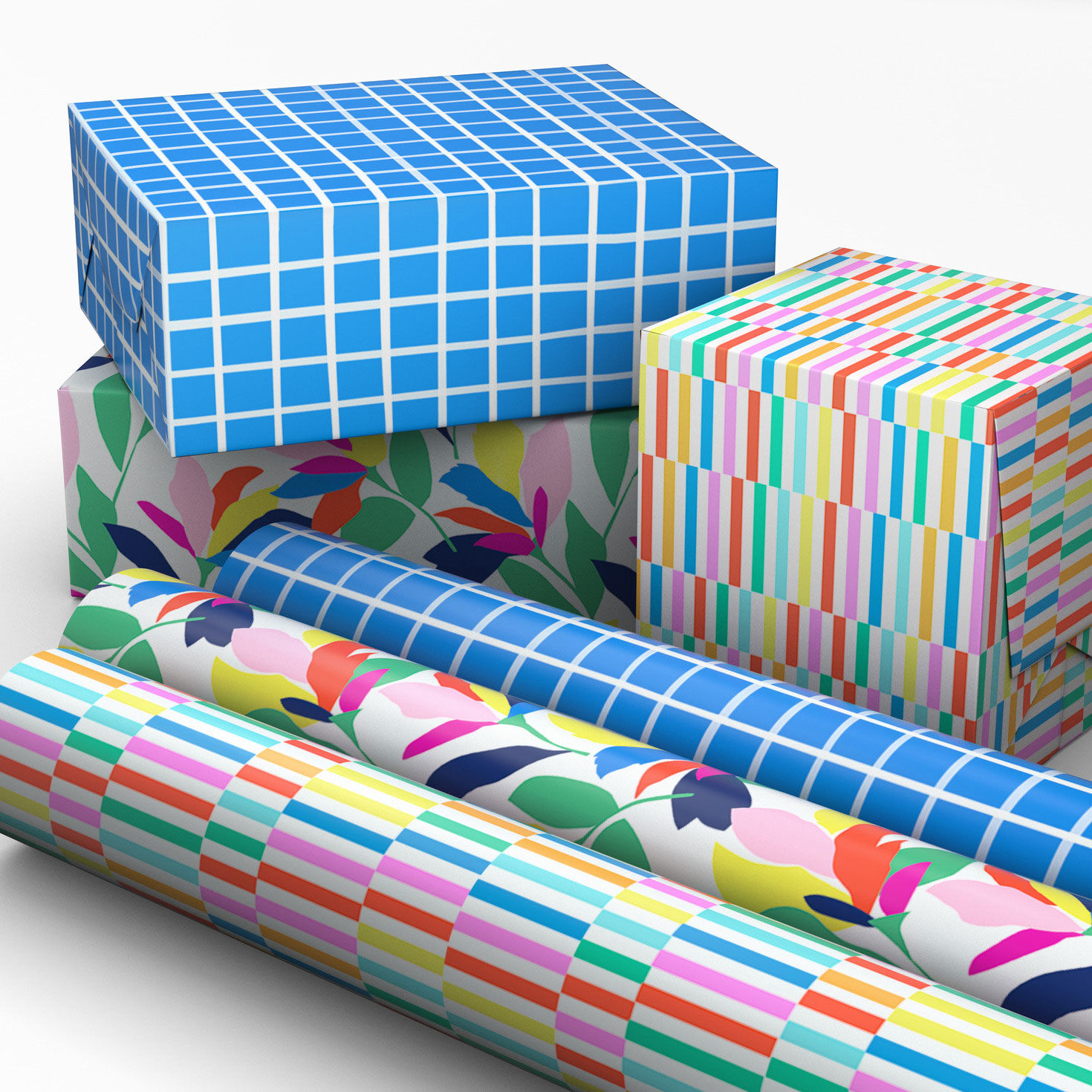 Springtime Brights 3-Pack Assorted Wrapping Paper Mini Roll Bundle, 45 sq. ft. total, , large image number 2