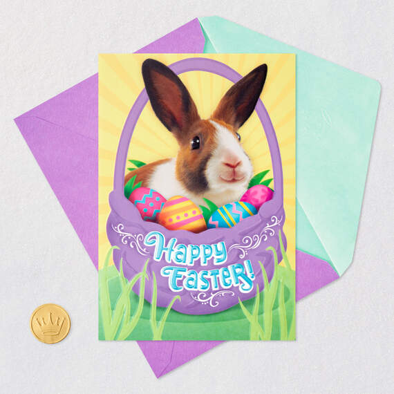 Bunny and Eggs in Basket Easter Card, , large image number 5