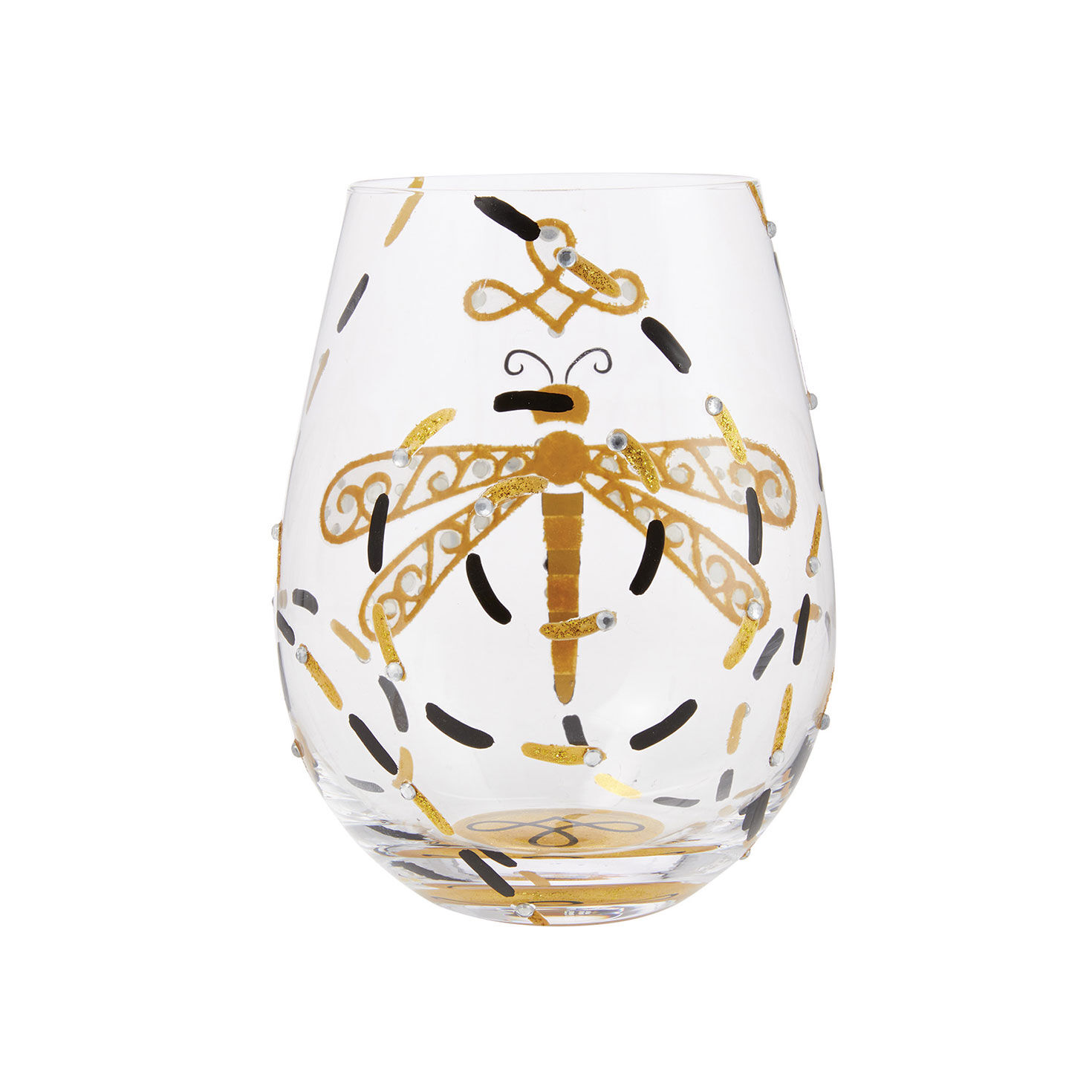 Lolita Dazzling Dragonfly Handpainted Stemless Wine Glass, 20 oz.