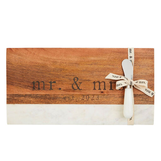 Mud Pie Mr. & Mrs Serving Board and Cheese Knife, Set of 2, 