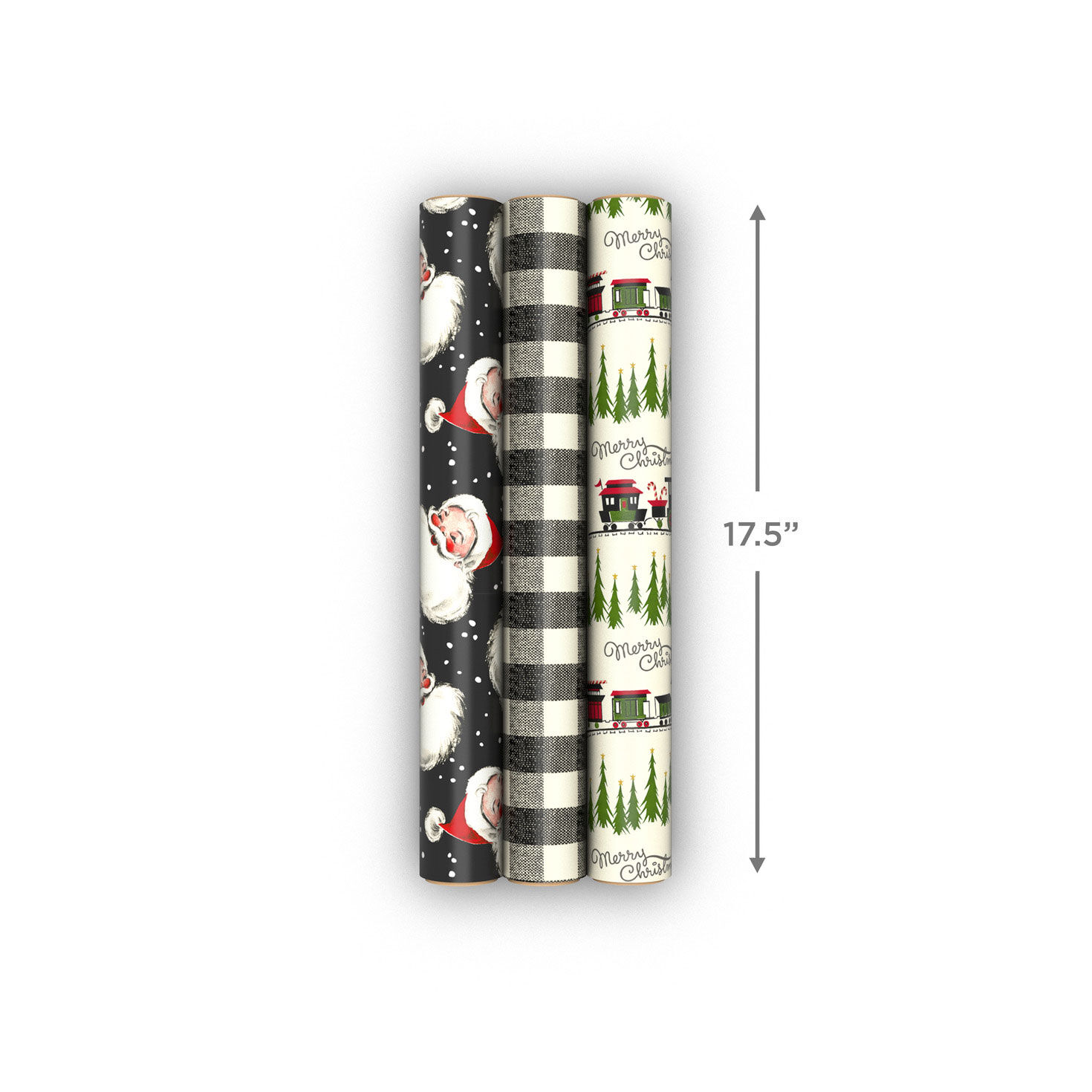 Santa on Black 3-Pack Mini Xmas Gift Wrap Rolls measurement image number 8