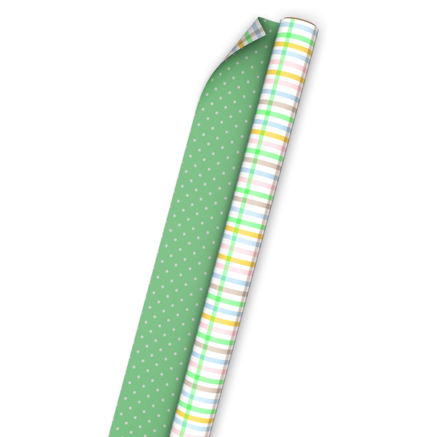 Pastel Plaid and Green Dot Reversible Gift Wrap Wrap Tube image number 5