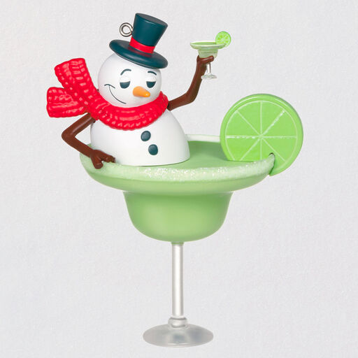 Feliz Navidad Snowman in Margarita Glass Musical Ornament, 