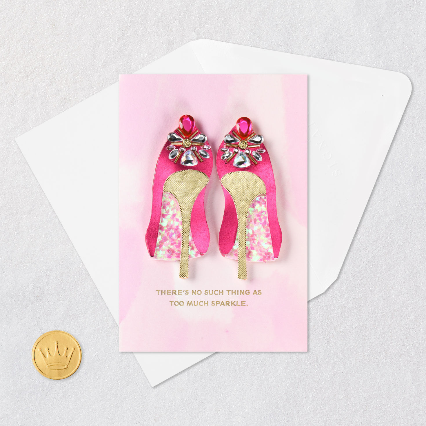 Women's Shoes With Gems Birthday Card Card Front with Envelope and Gold Seal image number 5