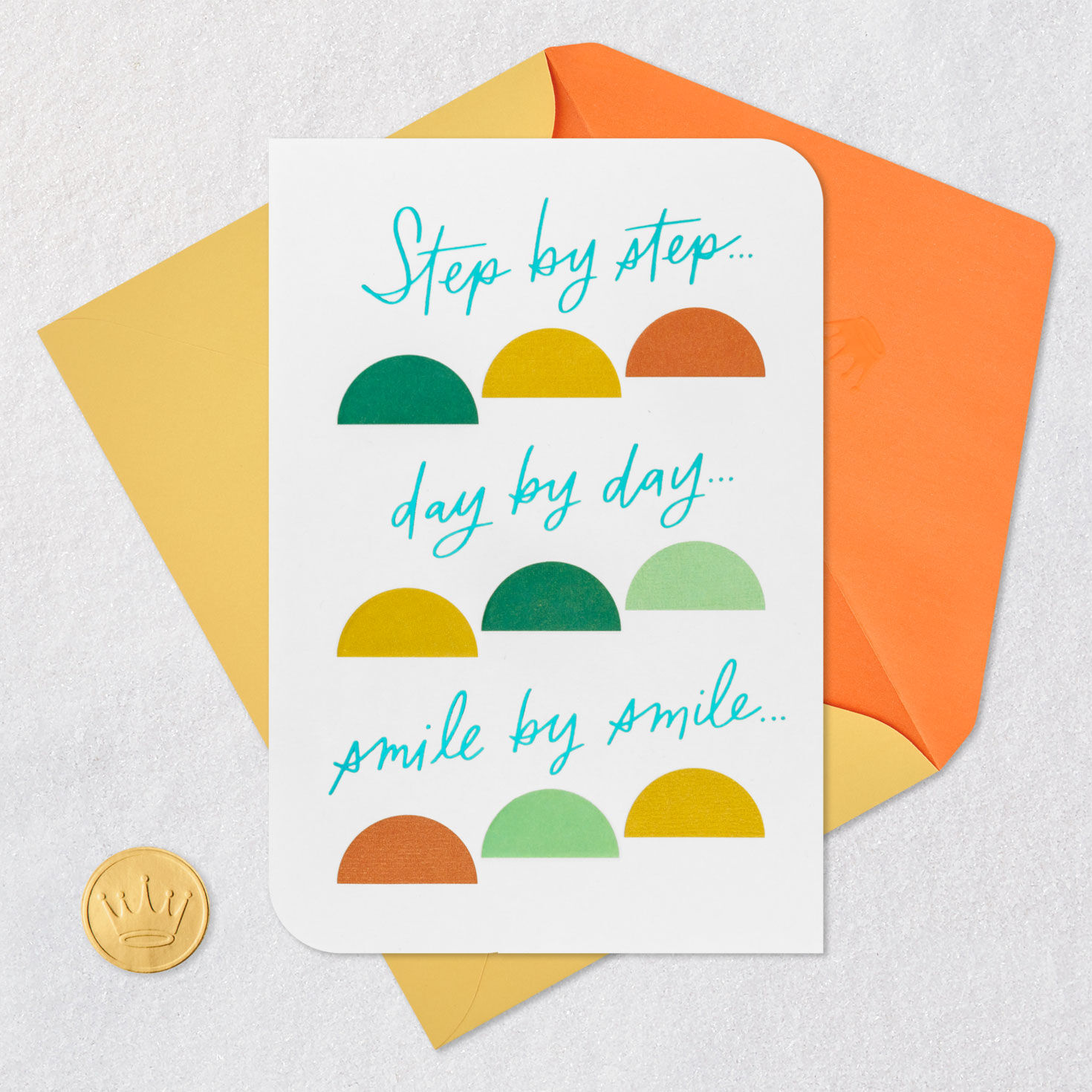 Green, Yellow and Orange Semicircles Get Well Card Card Front with Envelope and Gold Seal image number 5