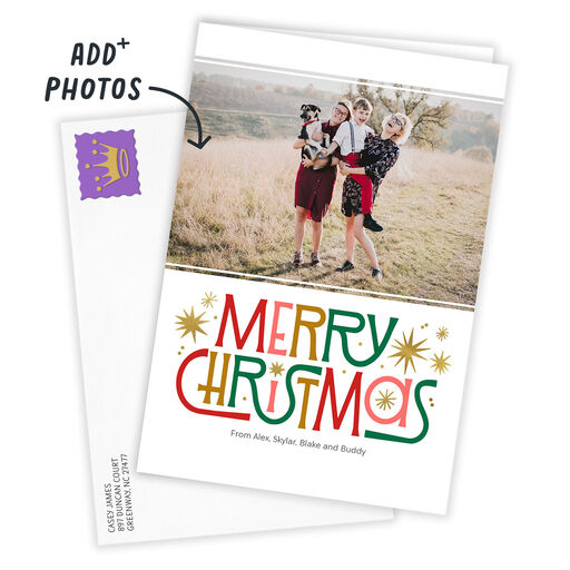 Personalized Retro-Style Merry Christmas Photo Card, 