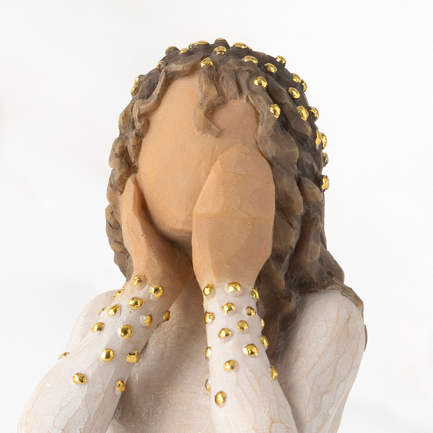 Girl With Hands on Face and Gold Accents Figurine upclose view image number 5