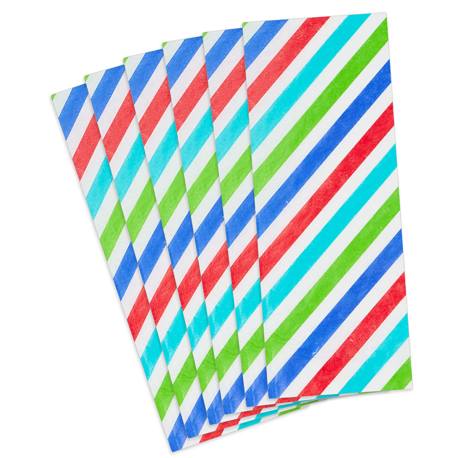 Red, Blue, Aqua, Green Stripe Tissue Paper Pack Flat fan image number 4
