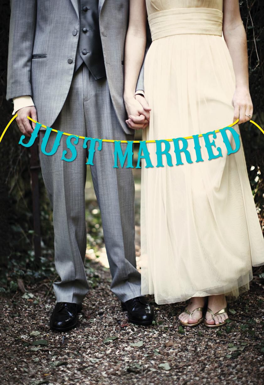 Just Married Banner Wedding Card