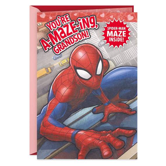 Marvel Spider-Man Valentine's Day Card for Grandson With Maze Activity