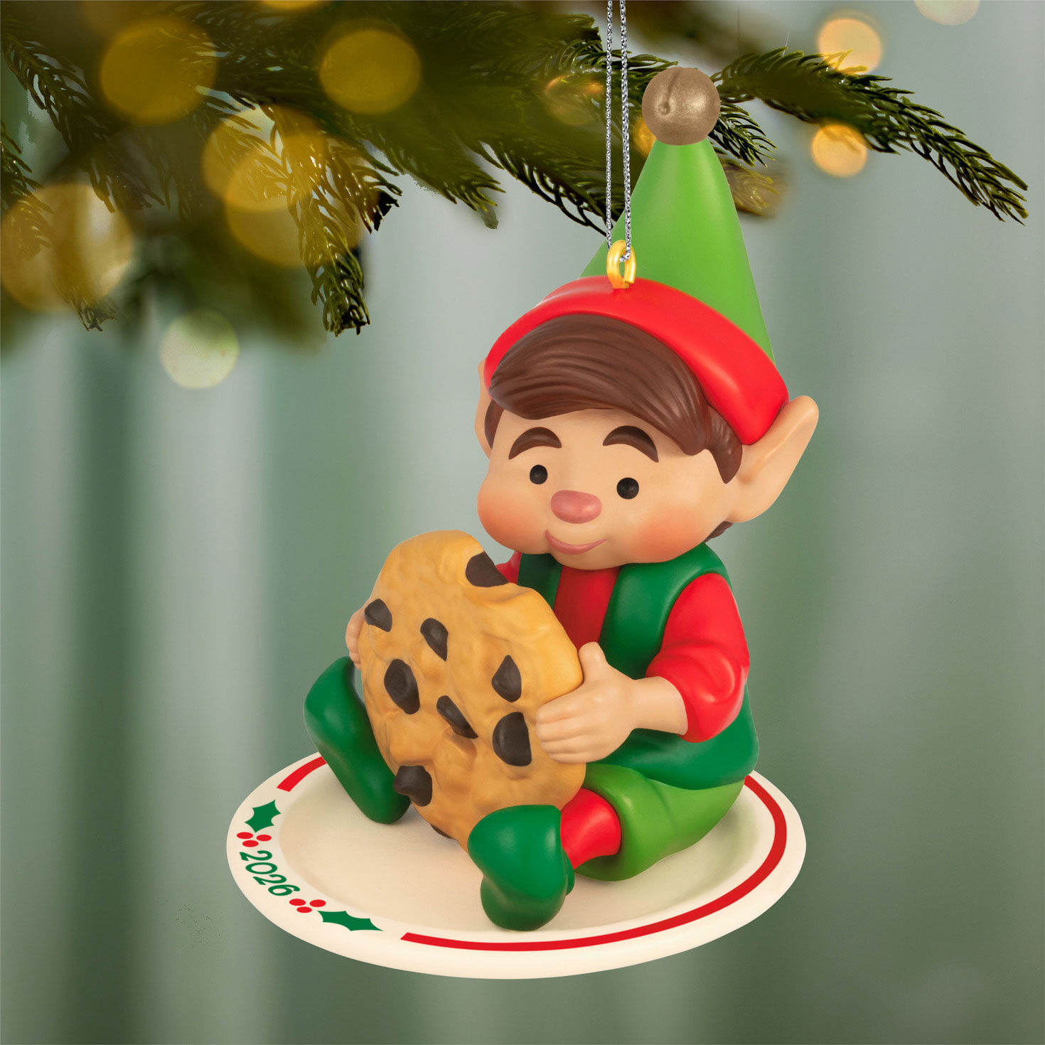 Elf With Cookie Keepsake Ornament hanging on tree image number 2