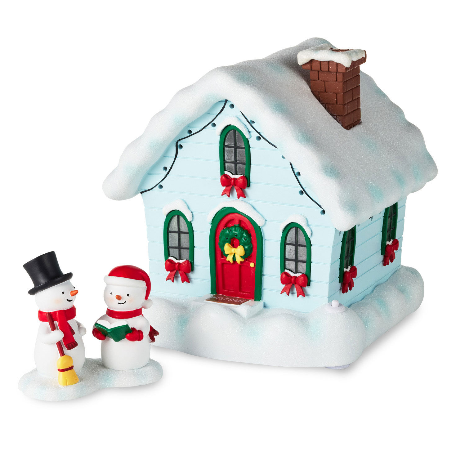 Magic Snowman Village Musical Christmas House and Carolers Tabletop Decorations With Light, Set of 2