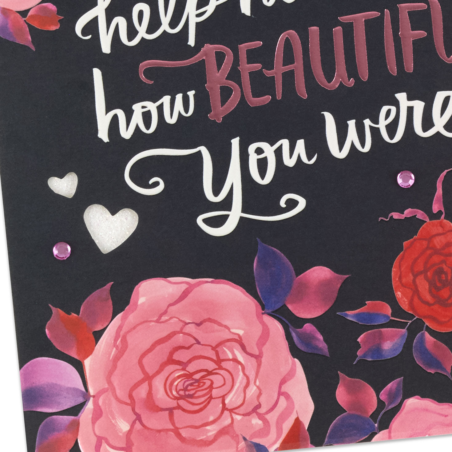 Pink Roses on Black Valentine's Day Card for Her Card Front Detail image number 5